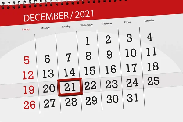 Calendario Mese Dicembre 2021 Giorno Scadenza Martedì — Foto Stock