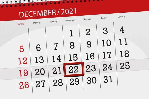 Calendário Planejador Para Mês Dezembro 2021 Data Limite Quarta Feira — Fotografia de Stock
