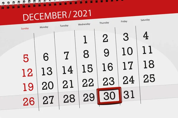 Kalender Planerare För Månaden December 2021 Deadline Dag Torsdag — Stockfoto