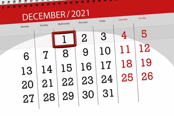 Calendar Planner Month December 2021 Deadline Day Wednesday — Stock Photo, Image