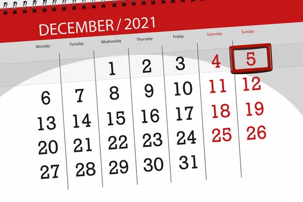 Kalenderplanner Voor Maand December 2021 Deadline Dag Zondag — Stockfoto