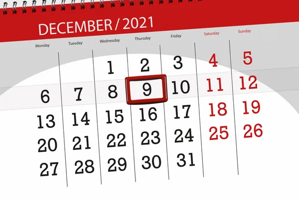 Calendar Planner Month December 2021 Deadline Day Thursday — Stock Photo, Image