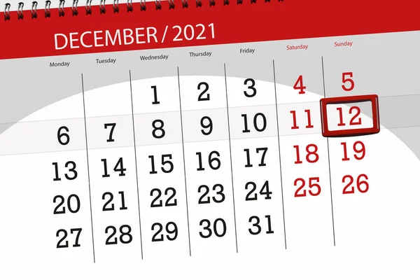 Kalender Planerare För Månaden December 2021 Deadline Dag Söndag — Stockfoto