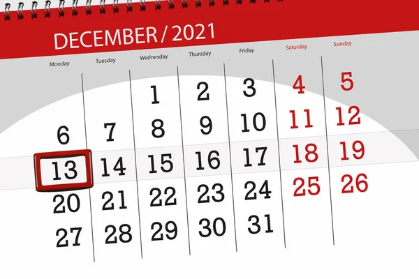 Calendar Planner Month December 2021 Deadline Day Monday — Stock Photo, Image