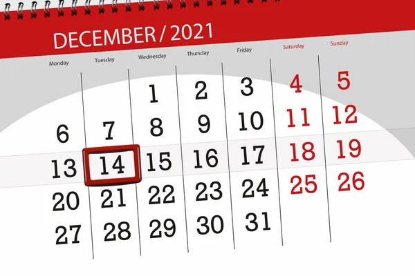 Calendar Planner Month December 2021 Deadline Day Tuesday — Stock Photo, Image