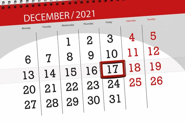 Calendar Planner Month December 2021 Deadline Day Friday — Stock Photo, Image