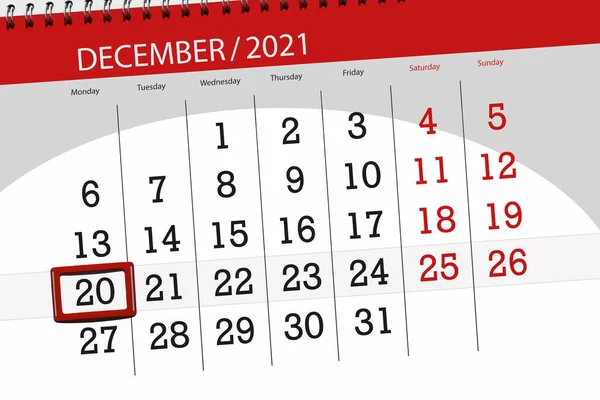 Calendário Planejador Para Mês Dezembro 2021 Data Limite Segunda Feira — Fotografia de Stock