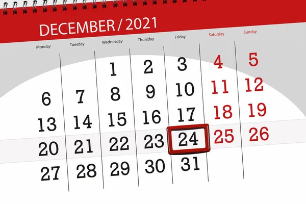 Calendar Planner Month December 2021 Deadline Day Friday — Stock Photo, Image