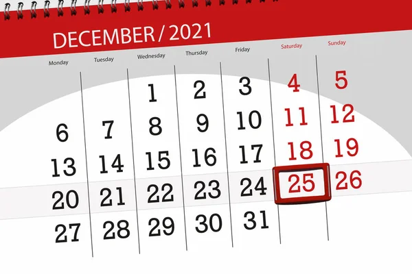Calendário Planejador Para Mês Dezembro 2021 Data Limite Sábado — Fotografia de Stock