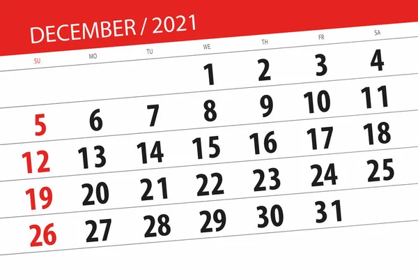 Planificador Calendario Para Mes Diciembre 2021 Fecha Límite — Foto de Stock