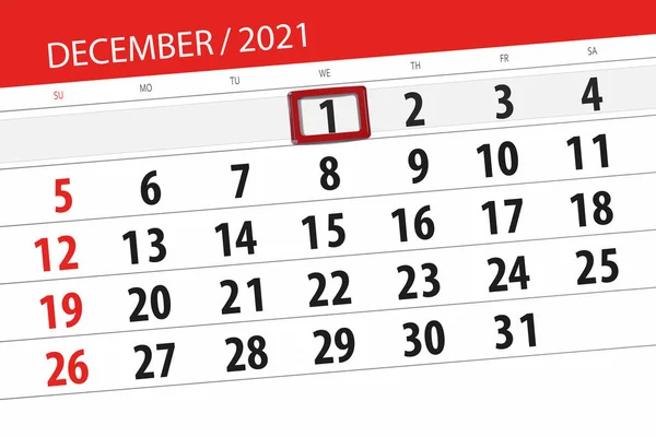 Kalenderplanner Voor Maand December 2021 Deadline Dag Woensdag — Stockfoto