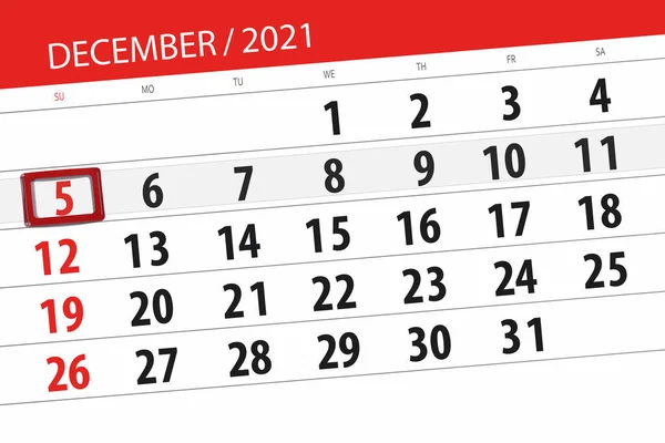 Kalenderplanner Voor Maand December 2021 Deadline Dag Zondag — Stockfoto