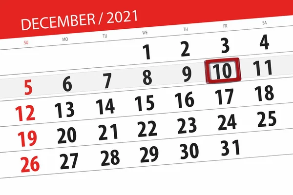 Planificador Calendario Para Mes Diciembre 2021 Fecha Límite Viernes — Foto de Stock
