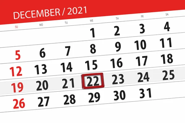 Planificador Calendario Para Mes Diciembre 2021 Fecha Límite Miércoles — Foto de Stock