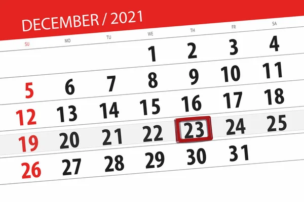 Planificador Calendario Para Mes Diciembre 2021 Fecha Límite Jueves — Foto de Stock