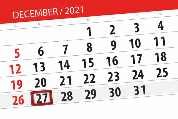 Planificador Calendario Para Mes Diciembre 2021 Fecha Límite Lunes — Foto de Stock