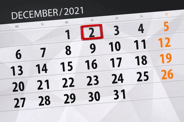 Agenda Mois Décembre 2021 Date Butoir Jeudi — Photo