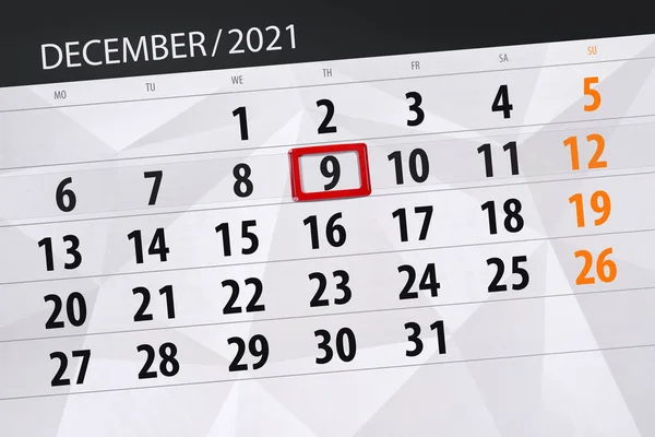 Planificador Calendario Para Mes Diciembre 2021 Fecha Límite Jueves —  Fotos de Stock