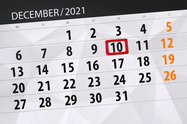 Kalenderplanner Voor Maand December 2021 Deadline Dag Vrijdag — Stockfoto