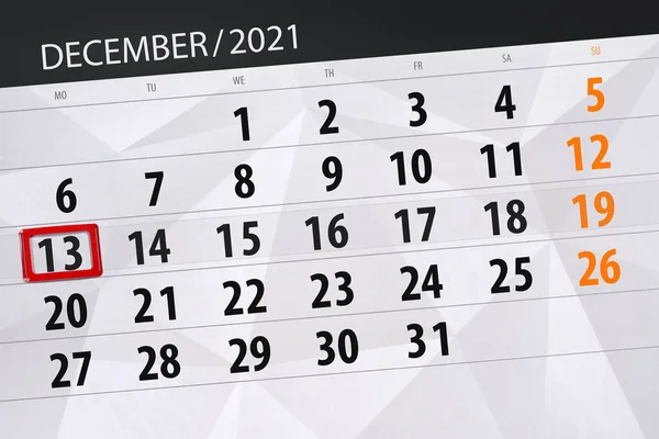 Kalenderplanner Voor Maand December 2021 Deadline Dag Maandag — Stockfoto