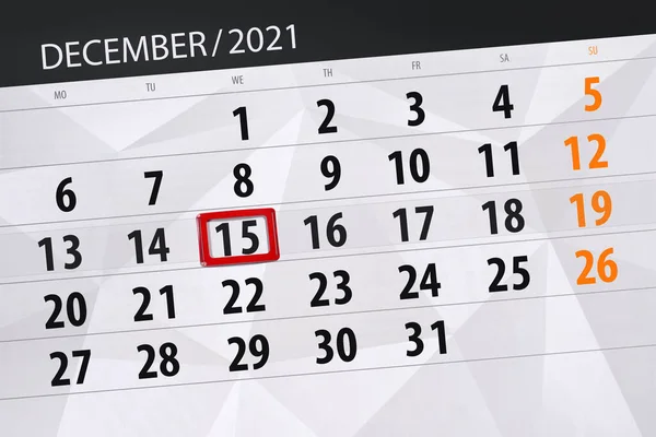 Планувальник Календаря Місяць Грудень 2021 Року День Закінчення Середа — стокове фото