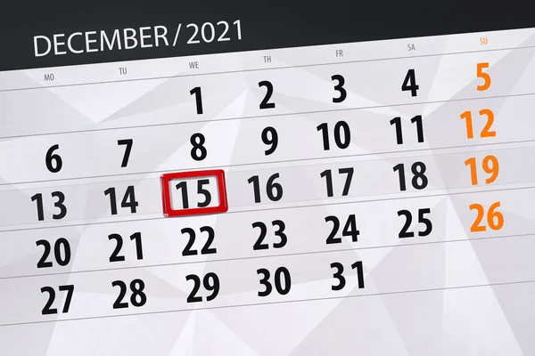 Planificator Calendar Pentru Luna Decembrie 2021 Data Limită Miercuri — Fotografie, imagine de stoc