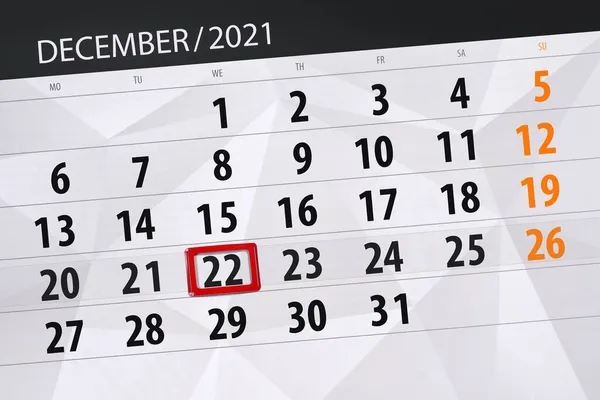 Planificator Calendar Pentru Luna Decembrie 2021 Data Limită Miercuri — Fotografie, imagine de stoc