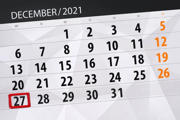 カレンダープランナー2021年12月 締め切り 月曜日 — ストック写真