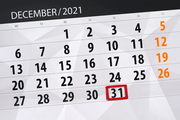 Calendar Planner Month December 2021 Deadline Day Friday — Stock Photo, Image