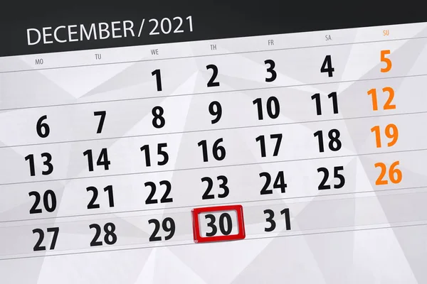 Kalenderplanner Voor Maand December 2021 Deadline Dag Donderdag — Stockfoto