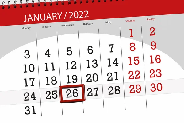 2022年1月1日 截止日期26日星期三的日历计划 — 图库照片