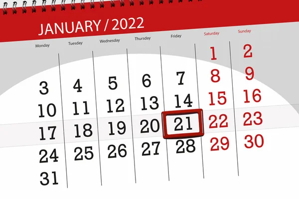 2022年1月1日的日历计划 截止日期 21日 星期五 — 图库照片