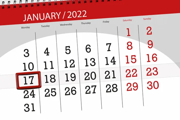 2022年1月1日的日历计划 截止日期 17日 星期一 — 图库照片
