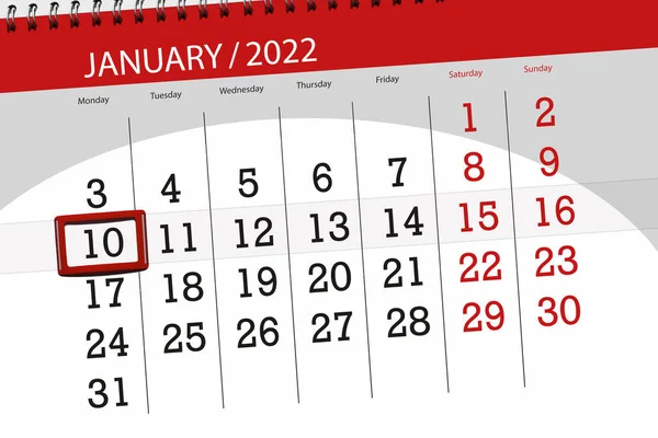 2022年1月1日的日历计划 截止日期 10日 星期一 — 图库照片