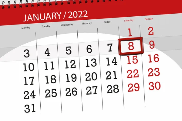 2022年1月1日 截止日期8日 星期六的日历计划 — 图库照片
