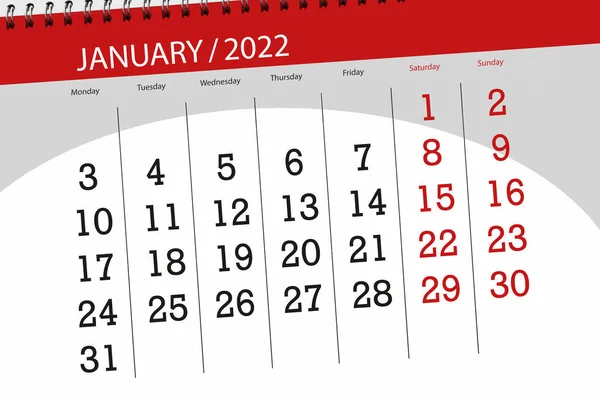 2022年1月1日的日历计划 截止日期 — 图库照片