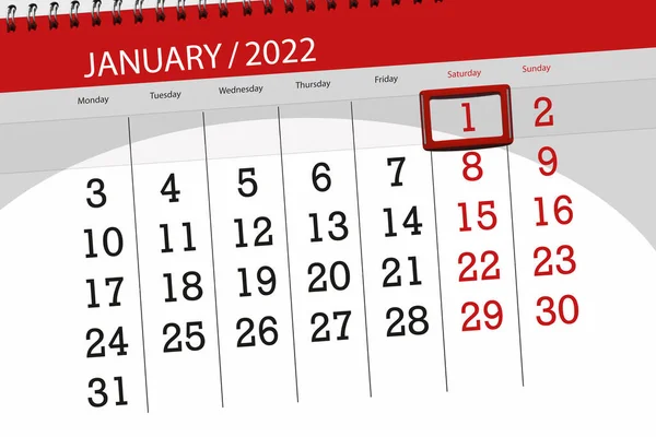 2022年1月1日 最后一天 星期六的日历计划 — 图库照片