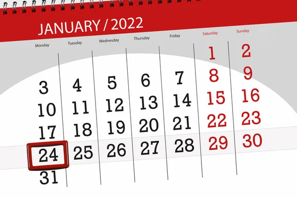 Planer Kalendarza Miesiąc Styczeń 2022 Termin Zakończenia Robót Poniedziałek Zdjęcia Stockowe bez tantiem