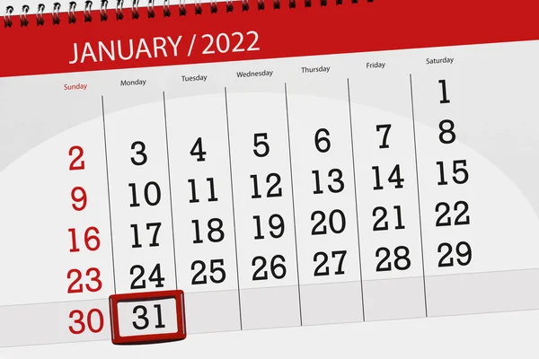 2022年1月1日的日历计划 截止日期 31日 星期一 — 图库照片