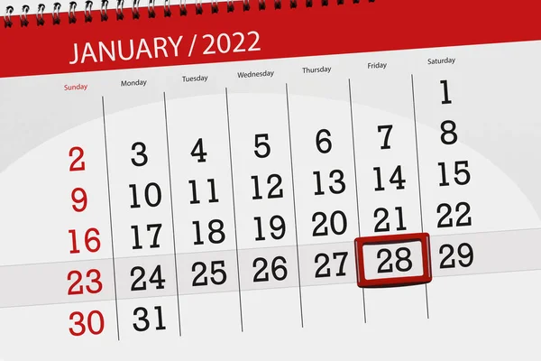 Calendar Planner Month January 2022 Deadline Day Friday — Stock Photo, Image