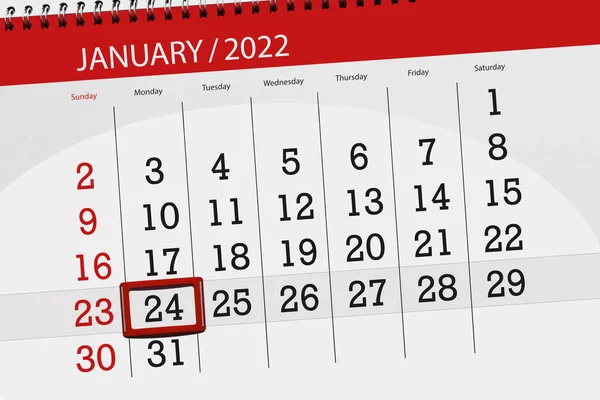 2022年1月1日的日历计划 截止日期 24日 星期一 — 图库照片