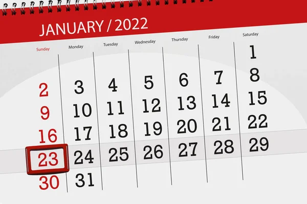2022年1月1日的日历计划 截止日期 23日 星期日 — 图库照片