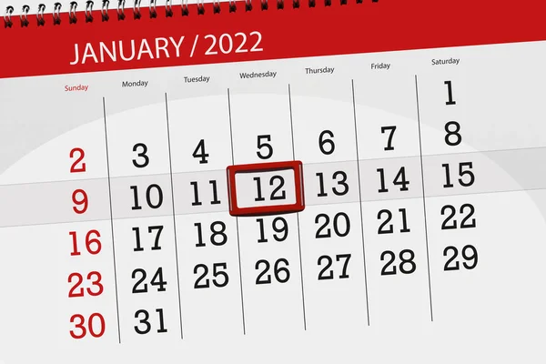 2022年1月1日的日历计划 截止日期 12日 星期三 — 图库照片