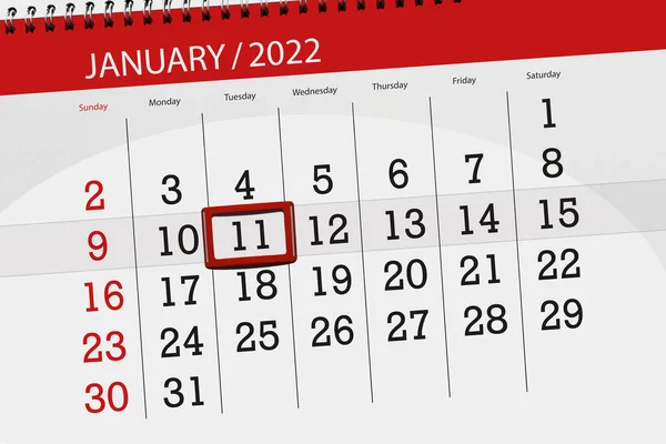 Planer Kalendarza Miesiąc Styczeń 2022 Termin Składania Wniosków Wtorek — Zdjęcie stockowe