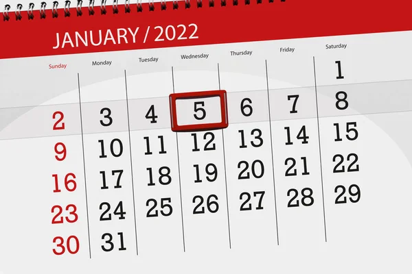 Planer Kalendarza Miesiąc Styczeń 2022 Termin Składania Wniosków Środa — Zdjęcie stockowe