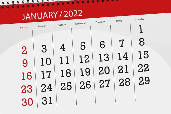 2022年1月1日的日历计划 截止日期 — 图库照片