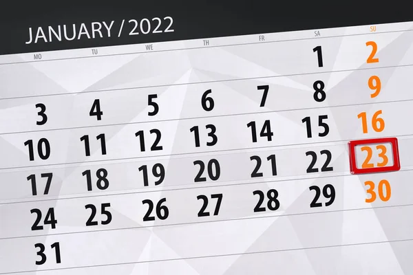 Calendar Planner Month January 2022 Deadline Day Sunday — Stock Photo, Image