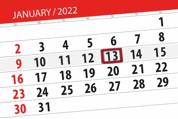 Calendar Planner Month January 2022 Deadline Day Thursday — Stock Photo, Image