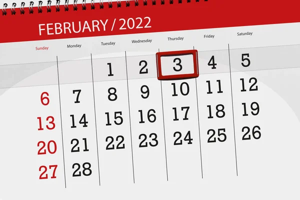 Calendar Planner Month February 2022 Deadline Day Thursday – stockfoto