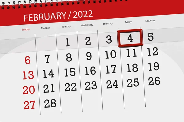 Calendar Planner Month February 2022 Deadline Day Friday — ストック写真